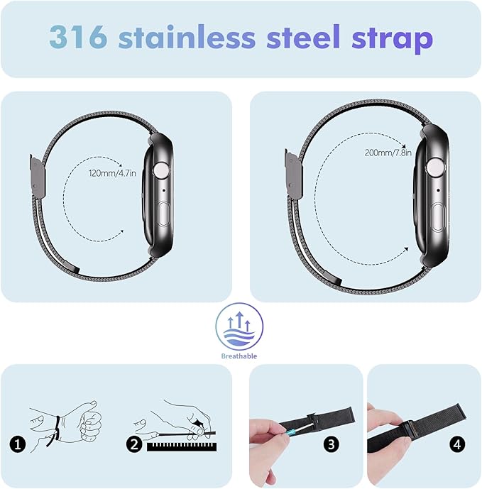 YMS Android Smart Watch for Women - 2.0",IP68 Waterproof Fitness Watches Bluetooth Call (Answer/Call),Heart Rate/Sleep/Pressure/Steps Monitor, Android & iOS,100+ Sports Trackers (Black(Milanese))