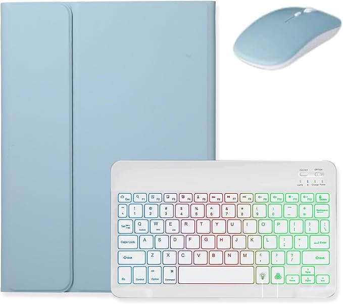 Keyboard Case with Mouse for Galaxy Tab A9+ 11" / A9 Plus 11 inch 2023 Tablet SM-X210/X216/X218, Detachable Backlit Color Keyboard Case, Mist Blue