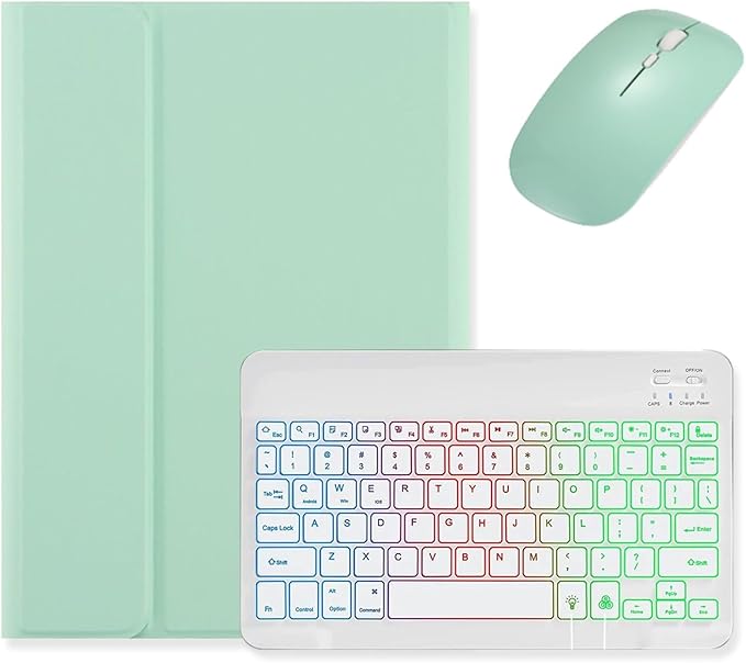 Backlit Keyboard for Galaxy Tab S9 FE+ 12.4″/ Tab S10+ / Tab S9+ /S8+/S7+/S7 FE 12.4 inch Case with Mouse and Magnetic Detachable Backlight Color Keyboard,Mint Green+White