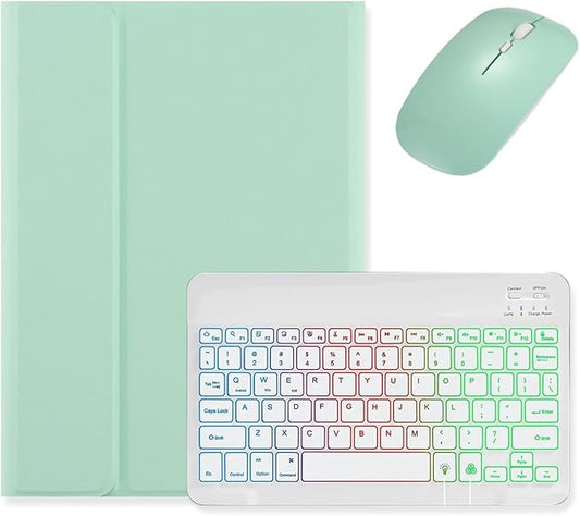 Backlit Keyboard for Galaxy Tab S9 FE+ 12.4″/ Tab S10+ / Tab S9+ /S8+/S7+/S7 FE 12.4 inch Case with Mouse and Magnetic Detachable Backlight Color Keyboard,Mint Green+White