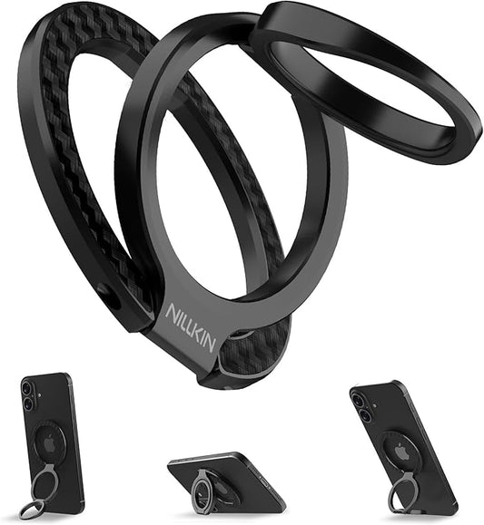 Nillkin Magsafe Phone Grip Magnetic Ring Holder, Carbon Fiber, Dual-Sided Magnets, Slim, 360° Dual Axis Rotation Cell Phone Kickstand, Accessories Compatible with iPhone 17 16 15 14 13 12 Pro Max