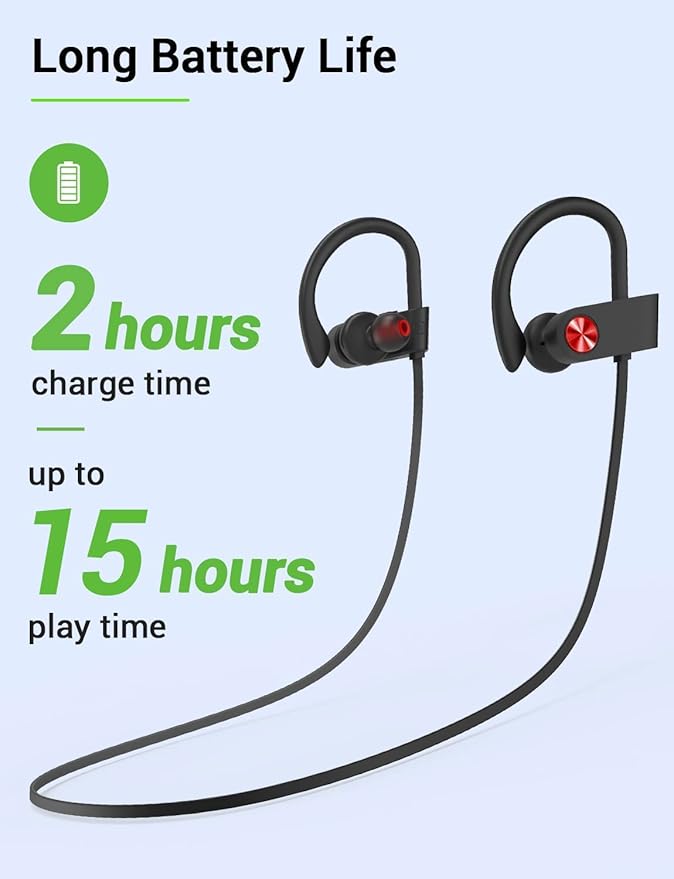 Stiive Bluetooth Headphones, 5.3 Wireless Sports Earbuds IPX7 Waterproof with Mic, Stereo Sweatproof in-Ear Earphones, Noise Cancelling Headsets for Gym Running Workout, 16 Hours Playtime - BlackRed