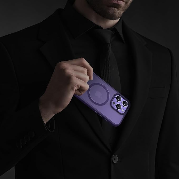 Miracase Magnetic for iPhone 14 Pro Max Case 6.7 inch (Compatible with MagSafe)（with 2X Screen Protectors） Military-Grade Protection, Anti-Fingerprint Translucent Matte Phone Case Cover, Dark Purple