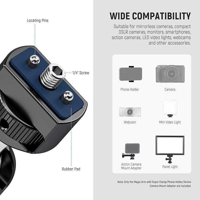 NEEWER 30" Articulating Magic Arm with Super Clamp/Action Cam Mount/Phone Holder, Overhead Camera Desk Mount Mic Boom Stand, Compatible with GoPro iPhone DSLR Webcam Microphone Video Recording, UA056