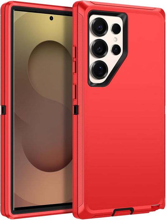 for Samsung Galaxy S25 Ultra Case Heavy Duty Protective Shockproof Dropproof 3-Layer Full Body Protection [Without Screen Protector] Tough Rugged Case for Galaxy S25 Ultra,Red/Black