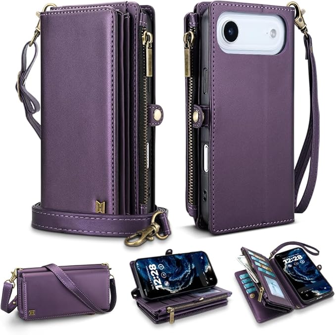 for iPhone Air Wallet Phone Case with 8 Card Holder,RFID Blocking | PU Leather | Kickstand | Flip | Wrist Strap&Shoulder Strap | Shockproof | Zipper Wallet | Women Men | 6.5" | Purple