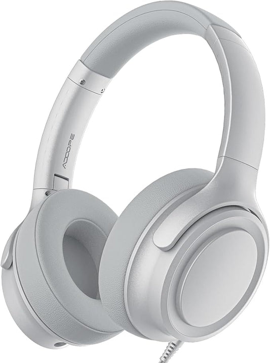 Wired Over-Ear Headphones with USB C Connector, Hi-Fi Stereo Sound, Noise-Isolating Ear Cups, Comfortable Fit for USB C Devices (No Bag, Silver)