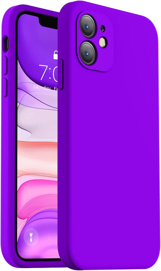 Vooii Compatible with iPhone 11 Case, Upgraded Liquid Silicone with [Flat Edges] [Camera Protection] [Soft Anti-Scratch Microfiber Lining] Phone Case for iPhone 11 6.1 inch - Neon Purple