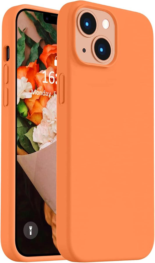 Vooii Compatible with iPhone 14 Case,[Silky Touch Premium Liquid Silicone] [Soft Anti-Scratch Microfiber Lining], Ultra Slim Shockproof Protective Case for iPhone 14 - Bright Orange