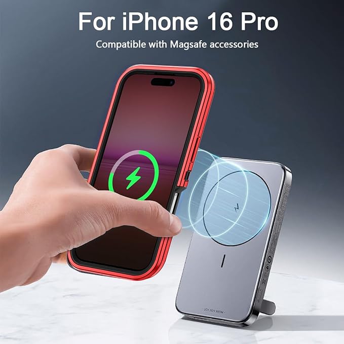 for iPhone 16 Pro Case [Compatible with MagSafe] Shockproof 3-Layer Full Body Protection [Without Screen Protector] Rugged Heavy Duty Cover Case for Apple iPhone 16 Pro 6.3" Red/Black