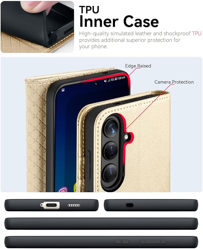 OCASE Compatible with Galaxy S25 Plus Wallet Case, PU Leather Flip Folio Case with Card Holders RFID Blocking Kickstand [Shockproof TPU Inner Shell] Protective Phone Cover 6.7 Inch 2025, Gold