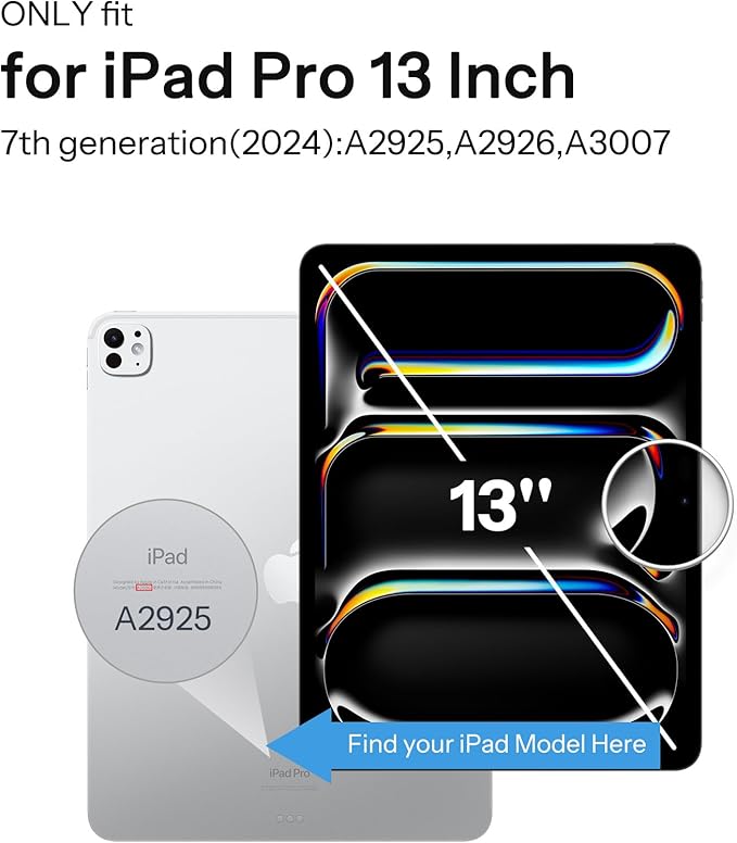 SPARIN Case for iPad Pro 13 inch 2024-M4 with Pencil Holder, Detachable Magnetic Hybrid Protective Case, Portrait/Landscape Stand, Durable Protection, Auto Wake/Sleep -Navy Blue