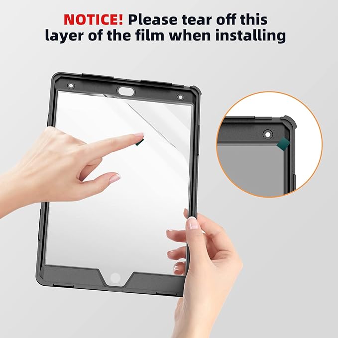 Case for iPad 9th/8th/7th Generation-Built-in Screen Protector,with Pencil Holder&360°Rotating Hand Strap,Shoulder Strap,Case for iPad 10.2 inch 2021-2019(Black)