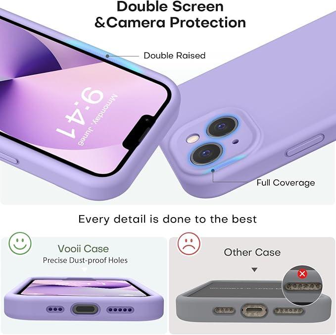 Vooii Compatible with iPhone 13 Case, Liquid Silicone Upgrade [Camera Protection] [Soft Anti-Scratch Microfiber Lining] Shockproof Phone Case for iPhone 13 6.1 inch - Light Purple