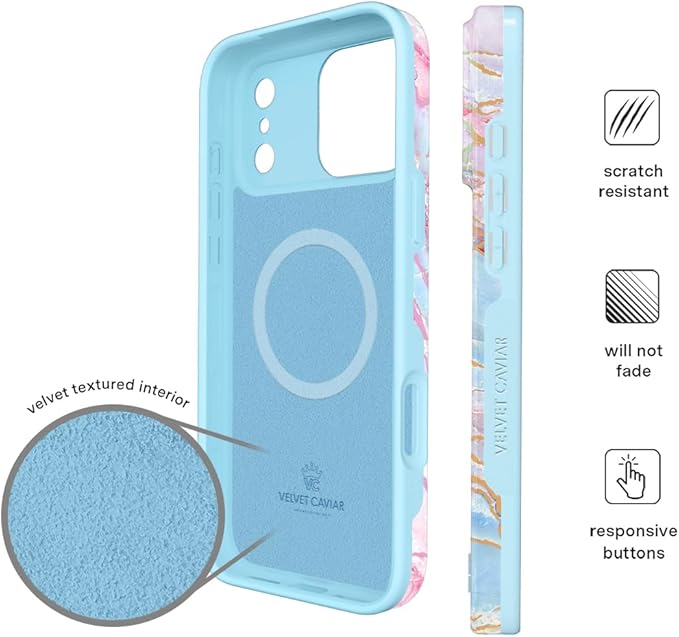 VELVET CAVIAR Case for iPhone 17 Pro | Compatible with MagSafe | 10ft Drop Tested | Protective Designer Cases | Holographic Moonstone Marble