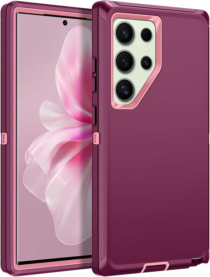 for Samsung Galaxy S24 Ultra Case Heavy Duty Protective Shockproof Dropproof 3-Layer Full Body Protection [Without Screen Protector] Tough Rugged Case for Galaxy S24 Ultra,Purple/Pink