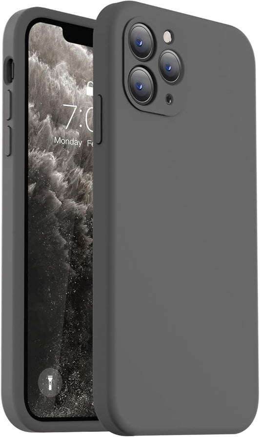 Vooii Compatible with iPhone 11 Pro Case, Upgraded Liquid Silicone with [Flat Edges] [Camera Protection] [Soft Anti-Scratch Microfiber Lining] Phone Case for iPhone 11 Pro 5.8 inch - Dark Grey