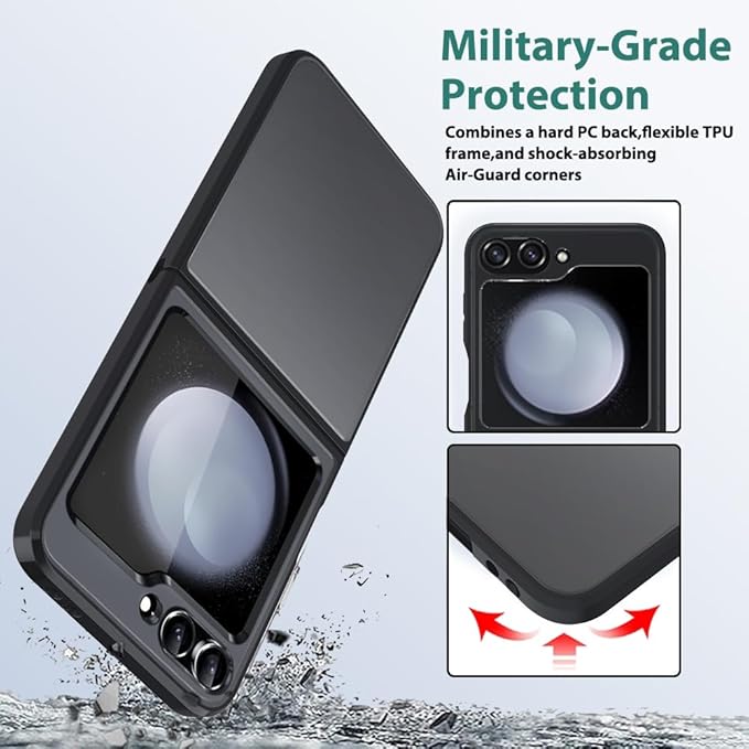 for Samsung Galaxy Z Flip 5 Case, Ultra Slim Flip 5 Case, Anti-Scratch Anti-Yellowing PC Back Cover & TPU Hinge Connectors Shockproof Protective Phone Case for Samsung Z Flip5 5G (Black)