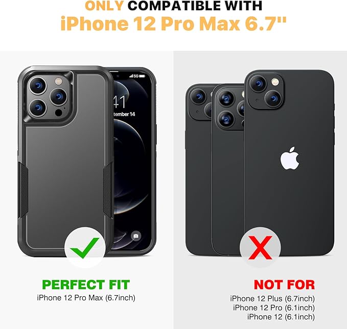 Diaclara Designed for iPhone 12 Pro Max Case, [with Privacy Screen Protector] [Anti Spy] [Military Grade Drop Protection] Heavy Duty Full-Body Shockproof Phone Case, Black