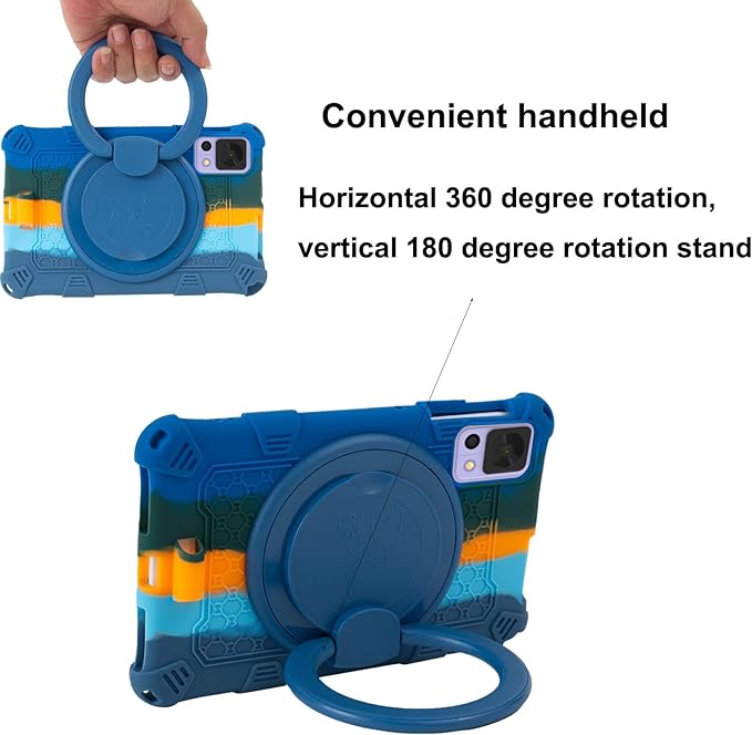 Tablet Case for ALLDOCUBE iPlay 50 Mini/60 Mini/DOOGEE T20 Mini/TCL/Samsung Galaxy Tab A 8.4 inch Soft Anti-Stress Silicone Case with Rotate Stand/Pencil Holder/Shoulder Strap/Pen (Colorful Blue)