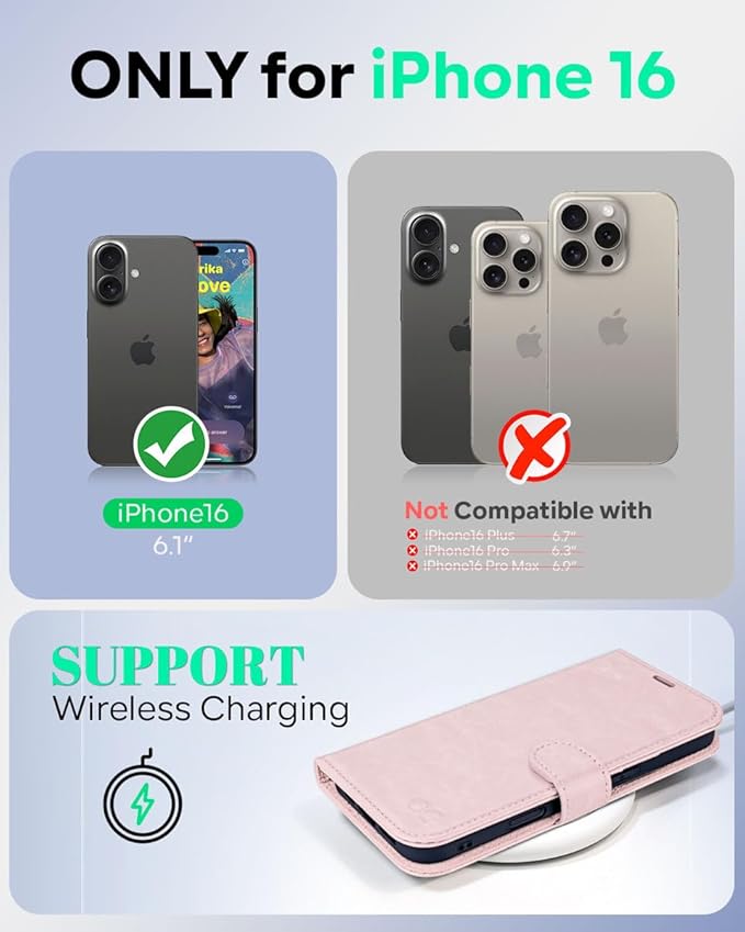 OCASE Compatible with iPhone 16 Wallet Case, PU Leather Flip Folio Case with Card Holders RFID Blocking Kickstand [Shockproof TPU Inner Shell] Phone Cover 6.1 Inch 2024, Light Pink