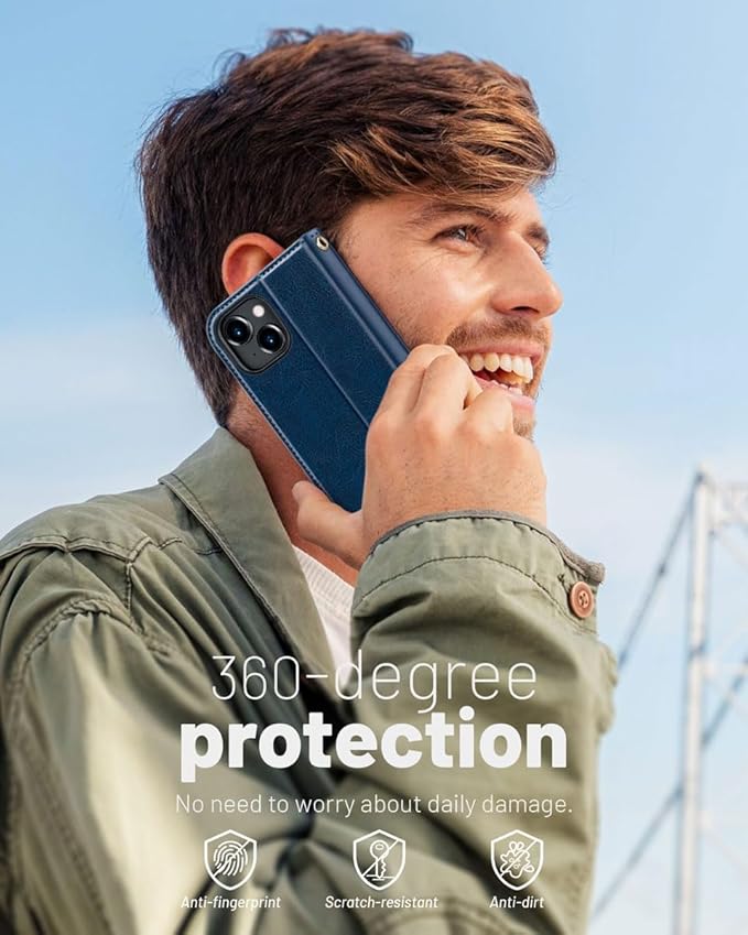 OCASE Compatible with iPhone 15 Wallet Case, PU Leather Flip Folio Case with Card Holders RFID Blocking Kickstand [Shockproof TPU Inner Shell] Phone Cover 6.1 Inch 2023, Blue