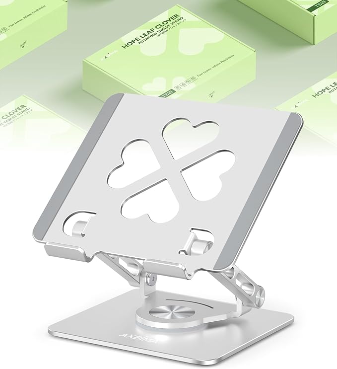 Tablet Stand for iPad,360° Rotating Desktop Holder - Aluminum Adjustable & Foldable Desk Holder for iPad Pro 12.9/11,Air 10.9,Samsung Tab S9,Portable Home/Office,Gift for Mom,Teens,Silver