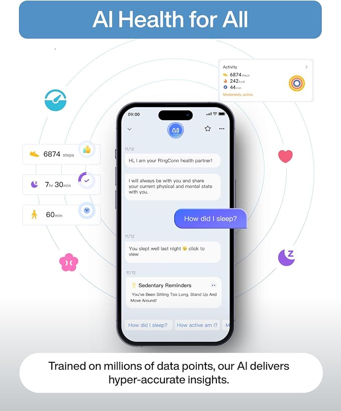 RingConn Gen 2 Air, Ultra-Thin AI Smart Ring, 10-Day Battery Life, Fitness/Sleep/Stress/HR Tracker for Women&Men, No App Fee for Standard Features, iOS & Android Compatible (Size 6, Dune Gold)