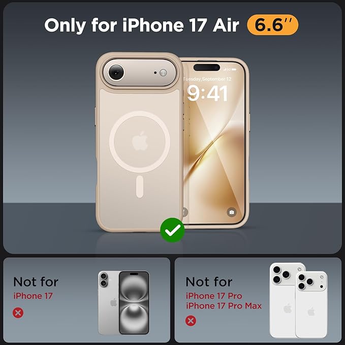 Miracase Magnetic for iPhone Air Case 2025 with Screen Protector(Compatible with MagSafe), Slim Thin Translucent Matte Military-Grade Protected Phone Cover for iPhone 17 Air 6.5" Armbands, Light Gold