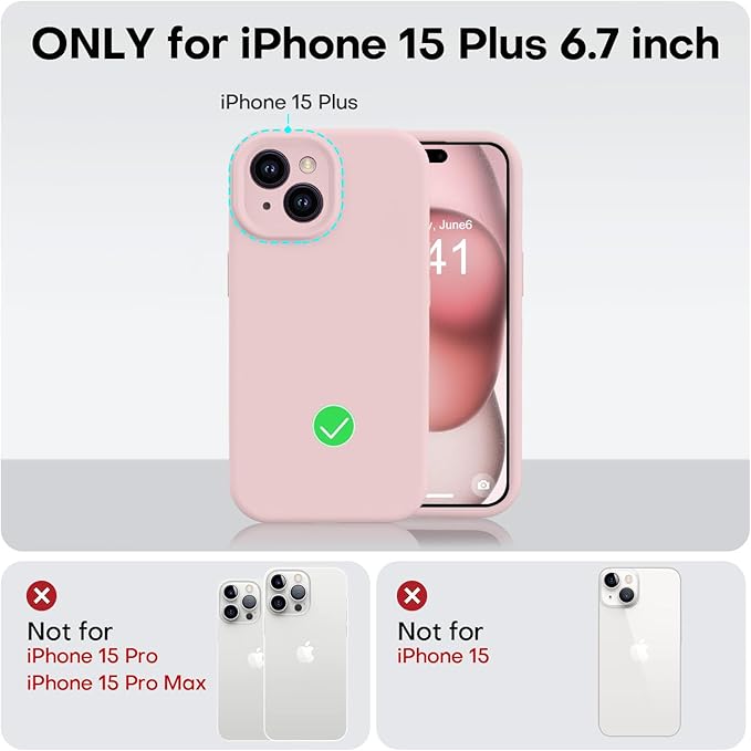 Vooii Compatible with iPhone 15 Plus Case, Upgrade Liquid Silicone [Enhanced Camera Protection] [Soft Anti-Scratch Microfiber Lining] Shockproof Phone Case for iPhone 15 Plus 6.7 inch - Pink Sand