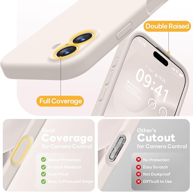 Vooii Magnetic Compatible with iPhone 17 Case (Compatible with Magsafe) (Upgraded Camera Protection) Liquid Silicone Shockproof Full Body Protective Phone Cover for Women Men, Stone, 6.3"