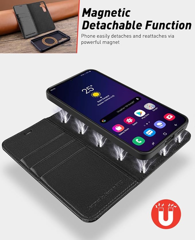 OCASE for Samsung Galaxy S24 Detachable Wallet Case with Card Holder, [2 in 1] PU Leather Flip Folio Case with RFID Blocking Magnetic Stand Removable Shockproof Phone Cover, Black