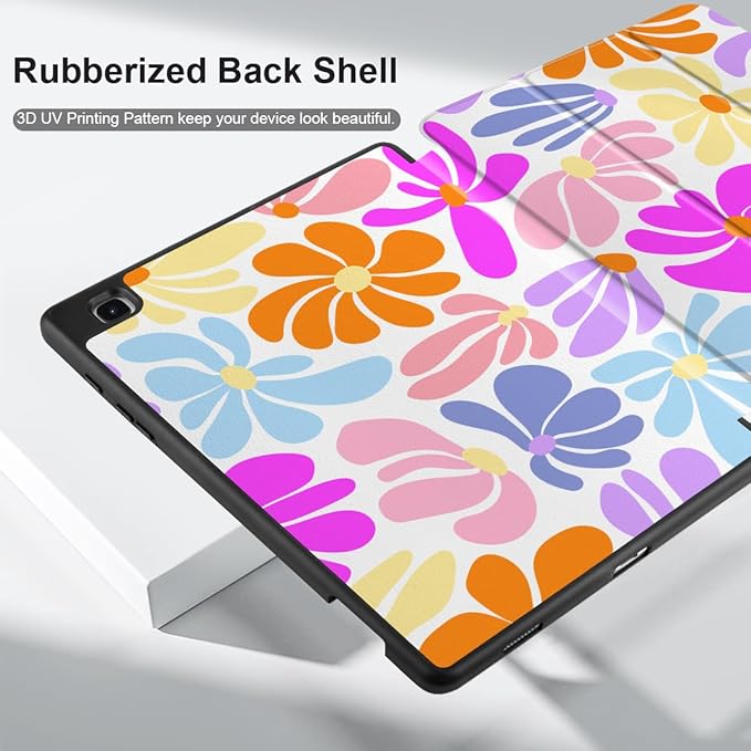 DONGKE Case for Samsung Galaxy Tab S6 Lite 10.4 Inch 2024/2022/2020, Trifold Stand + S Pen Holder + Auto Wake/Sleep + Soft TPU Protective Stand Back Cover, Retro Flowers