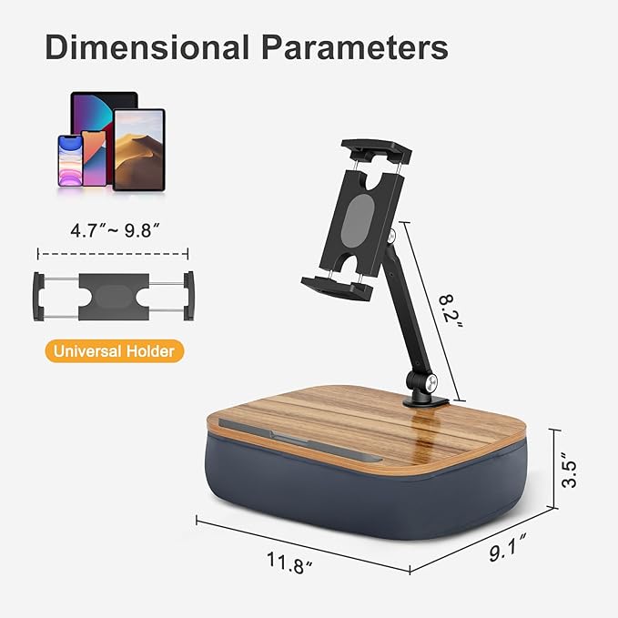 Lap Beanbag Cozy Kindle Pillow Stand for Bed with Adjustable Arm, 360° Tablet Holder, Fits 4.7"-13" Kindle, iPad, Phone, Lap Desk for Hands Free Reading in Bed, Couch, Sofa,Gray