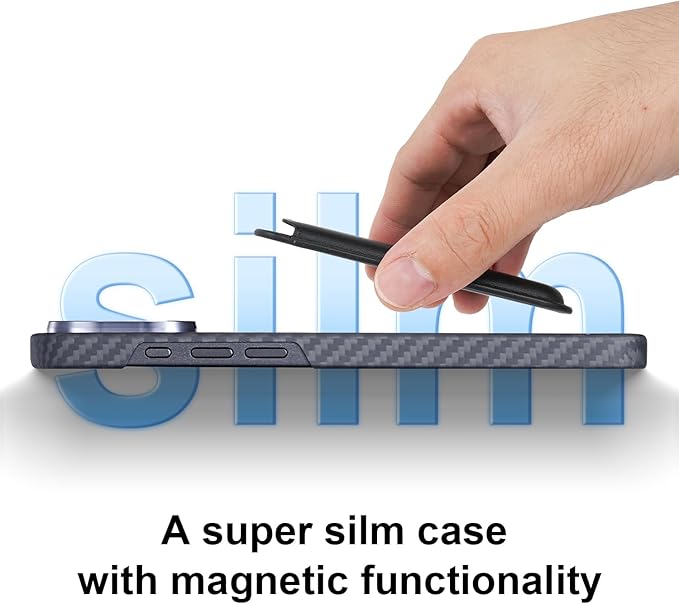 Aramid Fiber for iPhone 16 Pro Case,Compatible with Magnet,Slim & Light Case for iPhone 16 Pro, Touch Feeling, Black/Grey(Twill)