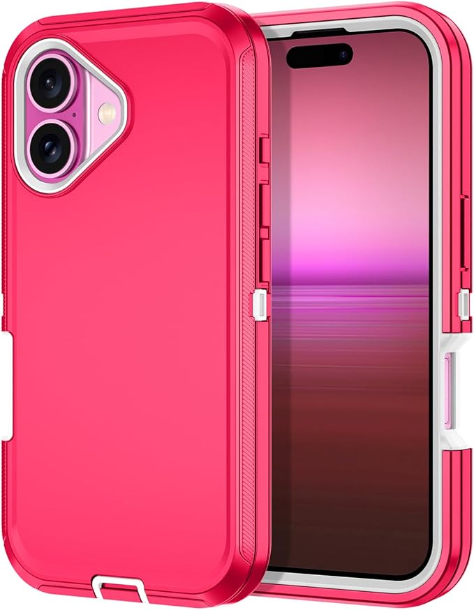 for iPhone 16 Case Shockproof Dust/Drop Proof 3-Layer Full Body Protection [Without Screen Protector] Rugged Heavy Duty Cover Case for Apple iPhone 16 6.1" 2024,Pink/White