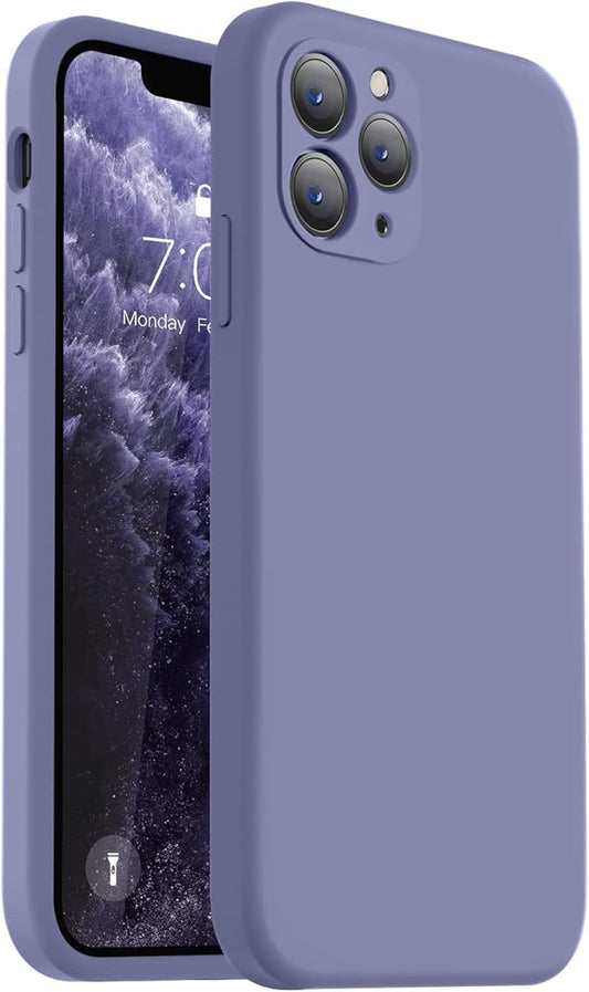 Vooii Compatible with iPhone 11 Pro Case, Upgraded Liquid Silicone with [Flat Edges] [Camera Protection] [Soft Anti-Scratch Microfiber Lining] Phone Case for iPhone 11 Pro 5.8 inch - Lavender Grey