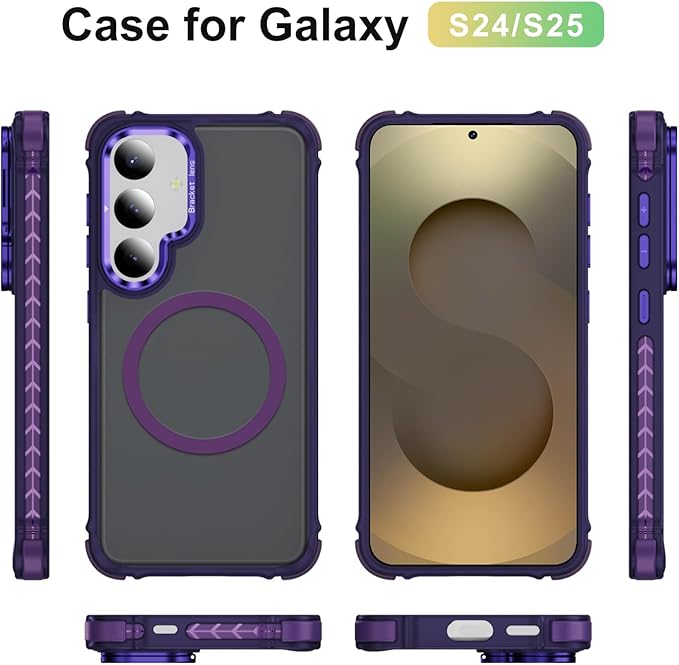Magnetic for Samsung Galaxy S25 Case/S24 Case Purple Fit for MagSafe Military-Grade Shockproof Protection Adjustable Kickstand Slim Matte Anti-Fingerprint Cover Men Women