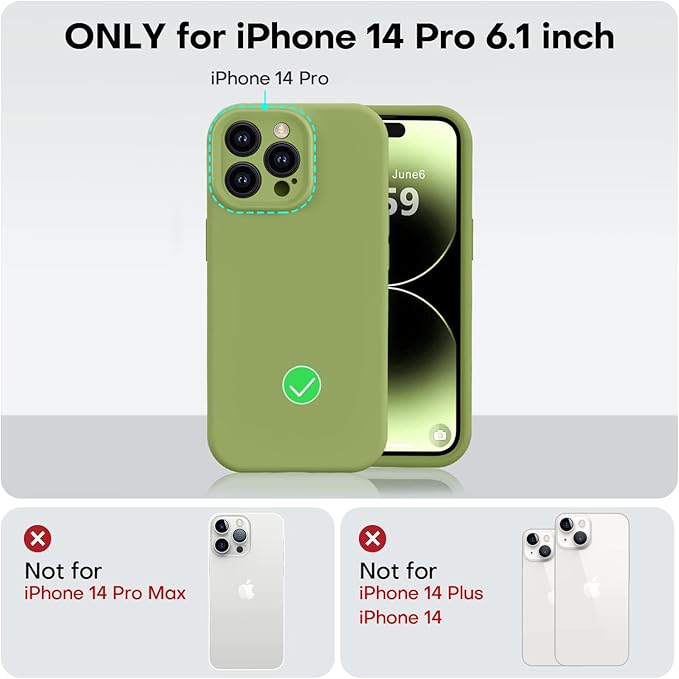 Vooii Compatible with iPhone 14 Pro Case, Liquid Silicone Upgrade [Camera Protection] [Soft Anti-Scratch Microfiber Lining] Shockproof Phone Case for iPhone 14 Pro 6.1 inch - Cedar Green