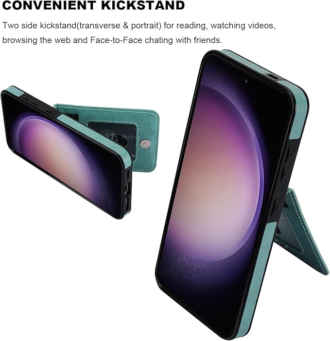 KIHUWEY for Samsung Galaxy S24 Case Wallet with Credit Card Holder, Flip Premium Leather Magnetic Clasp Kickstand Heavy Duty Protective Cover for Samsung Galaxy S24 6.2" (Mint Green)