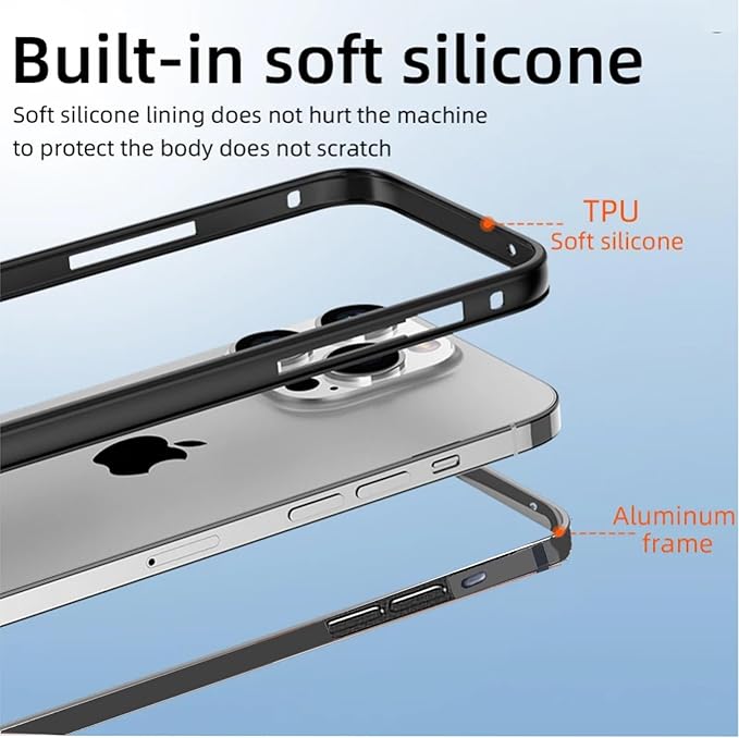 New Aluminum Frame Metal Bumper Frame Slim Hard Case Cover for iPhone16Pro/Pro MAX, Metal Frame with Soft Inner Bumper, Raised Edge Protection (Gray Titanium, for iPhone16 Pro Max)