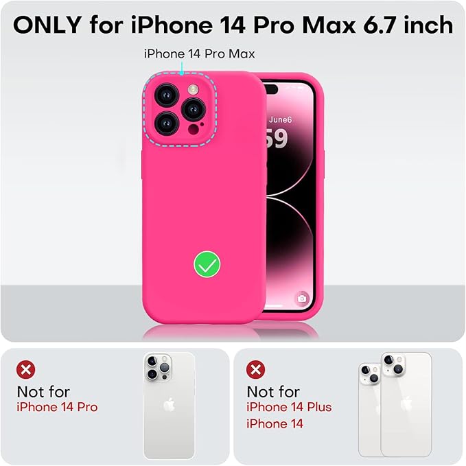 Vooii Compatible with iPhone 14 Pro Max Case, Liquid Silicone Upgrade [Camera Protection] [Soft Anti-Scratch Microfiber Lining] Shockproof Phone Case for iPhone 14 Pro Max 6.7 inch - Hot Pink