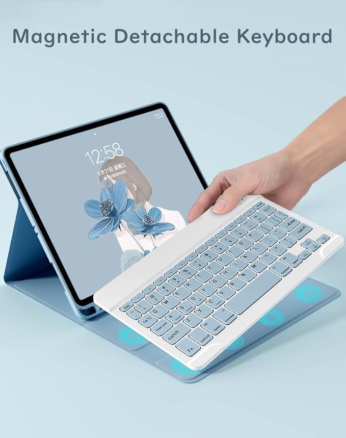 Color Keyboard for Samsung Galaxy Tab A9+ / Plus 11" Keyboard Case Cute Detachable Removable Wireless Bluetooth Keyboard,Mist Blue
