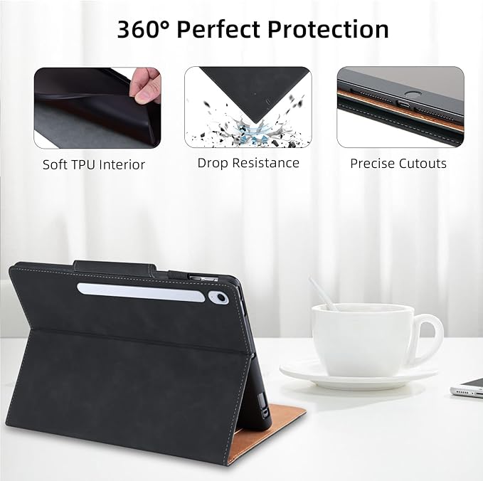 Case for Samsung Galaxy Tab S10 FE Plus 13.1 Inch 2025 Model(SM-X620/X626B) - Multi-Angle Viewing Stand Cover with Pocket and Magnetic Clasp, PU Leather Business Folio Protective Case, Black