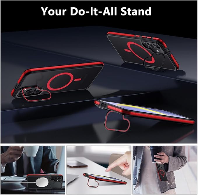 TIANNIUKE for Samsung Galaxy S24 Case, Compatible with MagSafe, Anty-Slip Grip,Military-Grade Protective, Adjustable Kickstand Phone Case, Magnetic Case (Red)