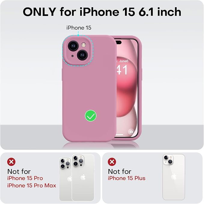 Vooii Compatible with iPhone 15 Case, Upgrade Defender Liquid Silicone, [Enhanced Camera Protection][Soft Anti-Scratch Microfiber Lining] Shockproof Phone Case for iPhone 15 6.1 inch - Lavender Purple