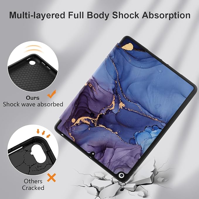 DONGKE Case Compatible with iPad 10.2 Inch 2021 2020 2019 iPad 9th/8th/7th Generation with Pencil Holder, Slim Stand Protective Case with Soft TPU Back, Auto Sleep/Wake Cover, Abstract Marble
