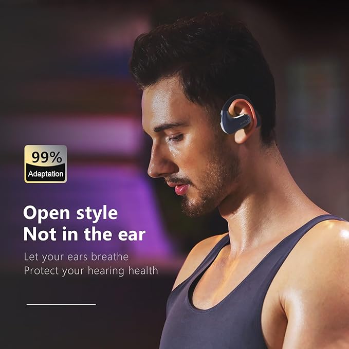Open Ear Headphones, Wireless TWS Stereo Bluetooth 5.3 with Microphone, Ultra-Comfort, Fast Charging, IXP4 Waterproof, Lightweight, Smart Digital Display, Sport Earbuds, 300H, Black