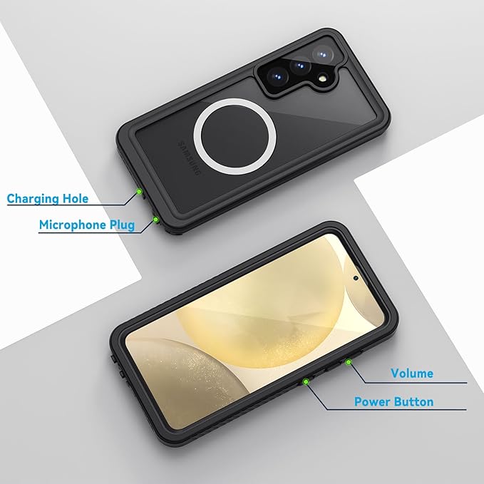 Lanhiem Magnetic for Samsung Galaxy S24+ Plus Phone Case, IP68 Waterproof Dustproof Case with Built-in Screen Protector, Rugged Full Body Protective Cover for Galaxy S24 Plus 6.7 Inch, Black