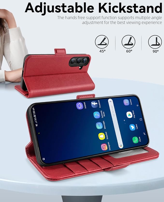 OCASE Compatible with Galaxy S25 FE Wallet Case, PU Leather Flip Folio Case with Card Holders RFID Blocking Kickstand [Shockproof TPU Inner Shell] Protective Phone Cover 2025, Litchi Burgundy